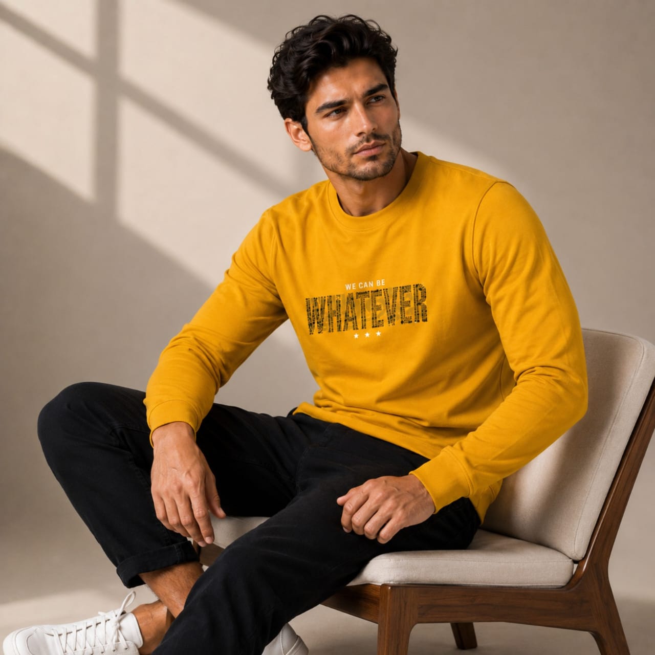 Men's Mustard Yellow Statement Graphic Sweatshirt-3