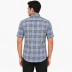 Men's Sky Blue Tartan Check Half Sleeve Shirt | Casual Summer Button-Front Shirt-4