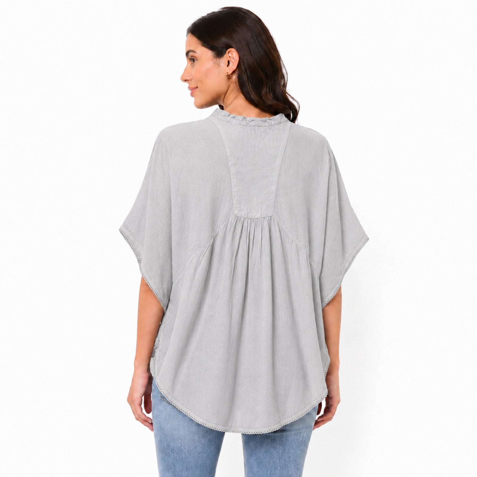Women's Grey Embroidered Kaftan Top-4