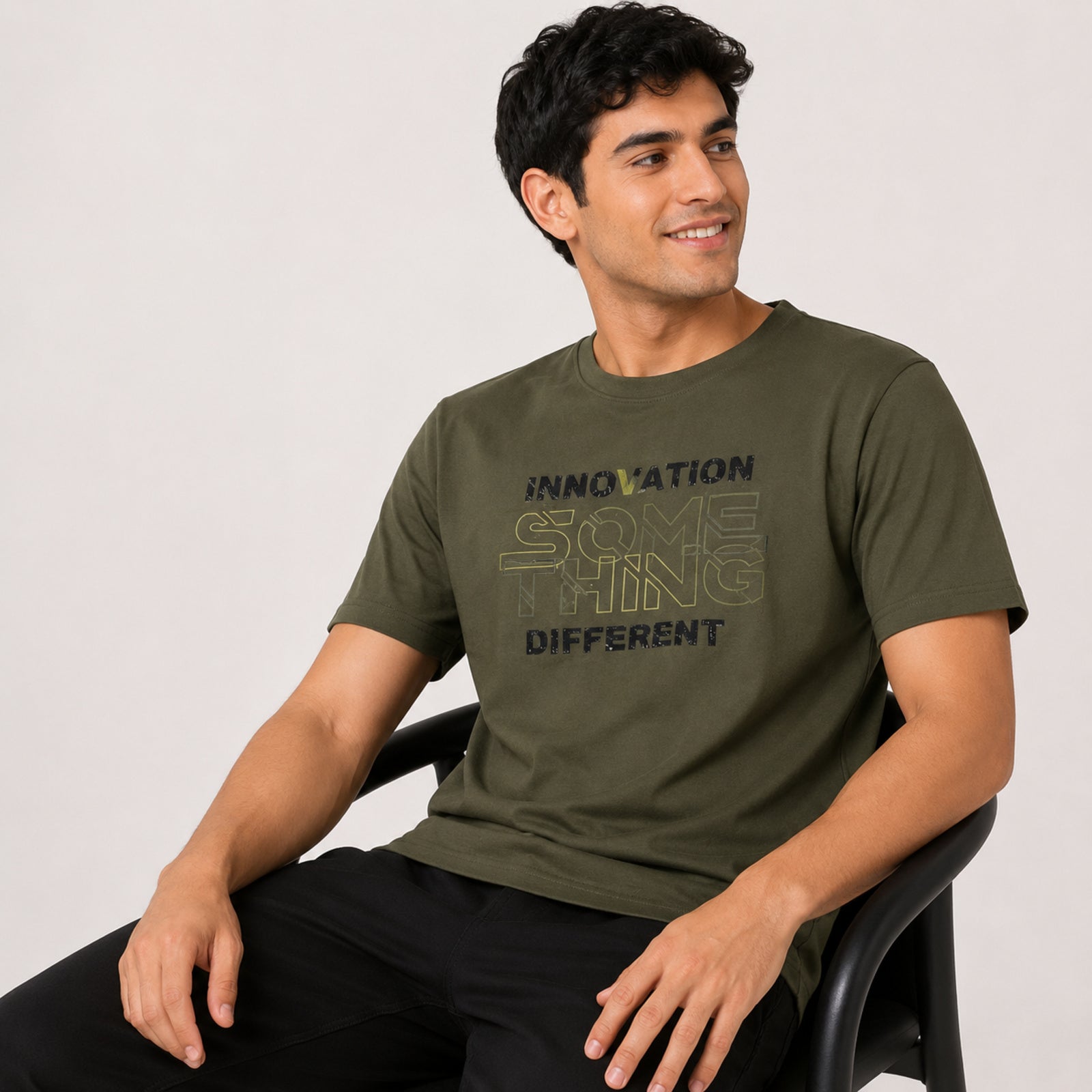 Men's Olive Green Typography Printed T-Shirt-4
