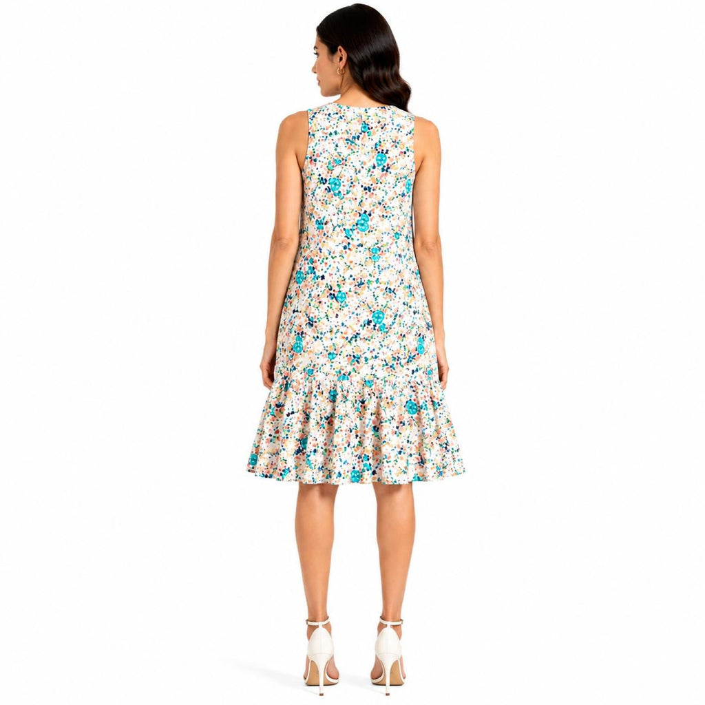 Women's Floral Printed Sleeveless Fit & Flare Knee Length Dress-4