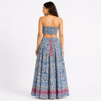 Women's Bohemian Chic Festive Blue Floral Off-Shoulder Tube Crop Top and Skirt Set-2