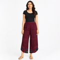 Women's Wine Embroidered Elastic Waist Wide Leg Palazzo Pants-3