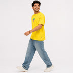 Men's Mushroom Embroidered Yellow Oversized Casual T-Shirt-3