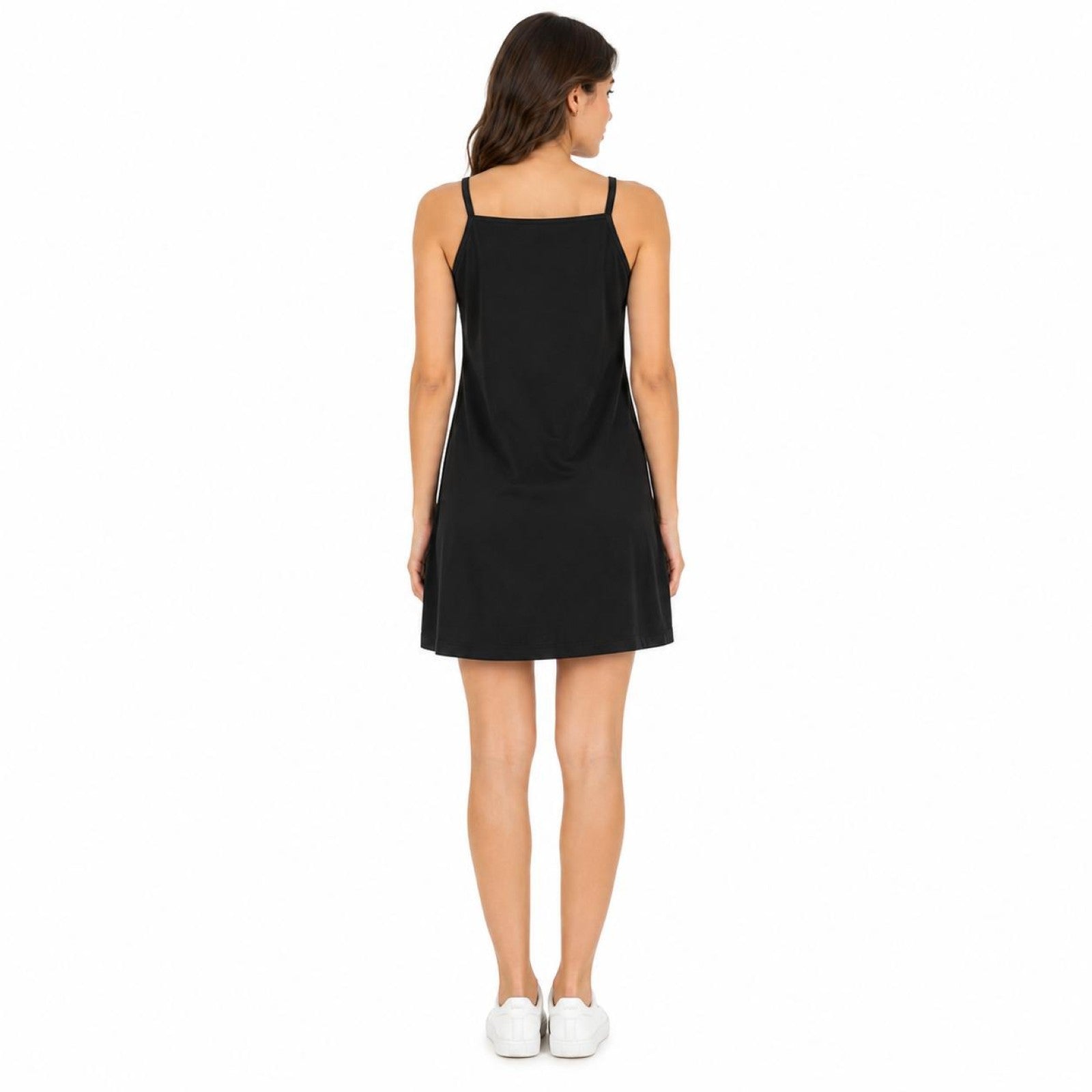 Women's Black Sleeveless Square Neck A-Line Mini Dress-1