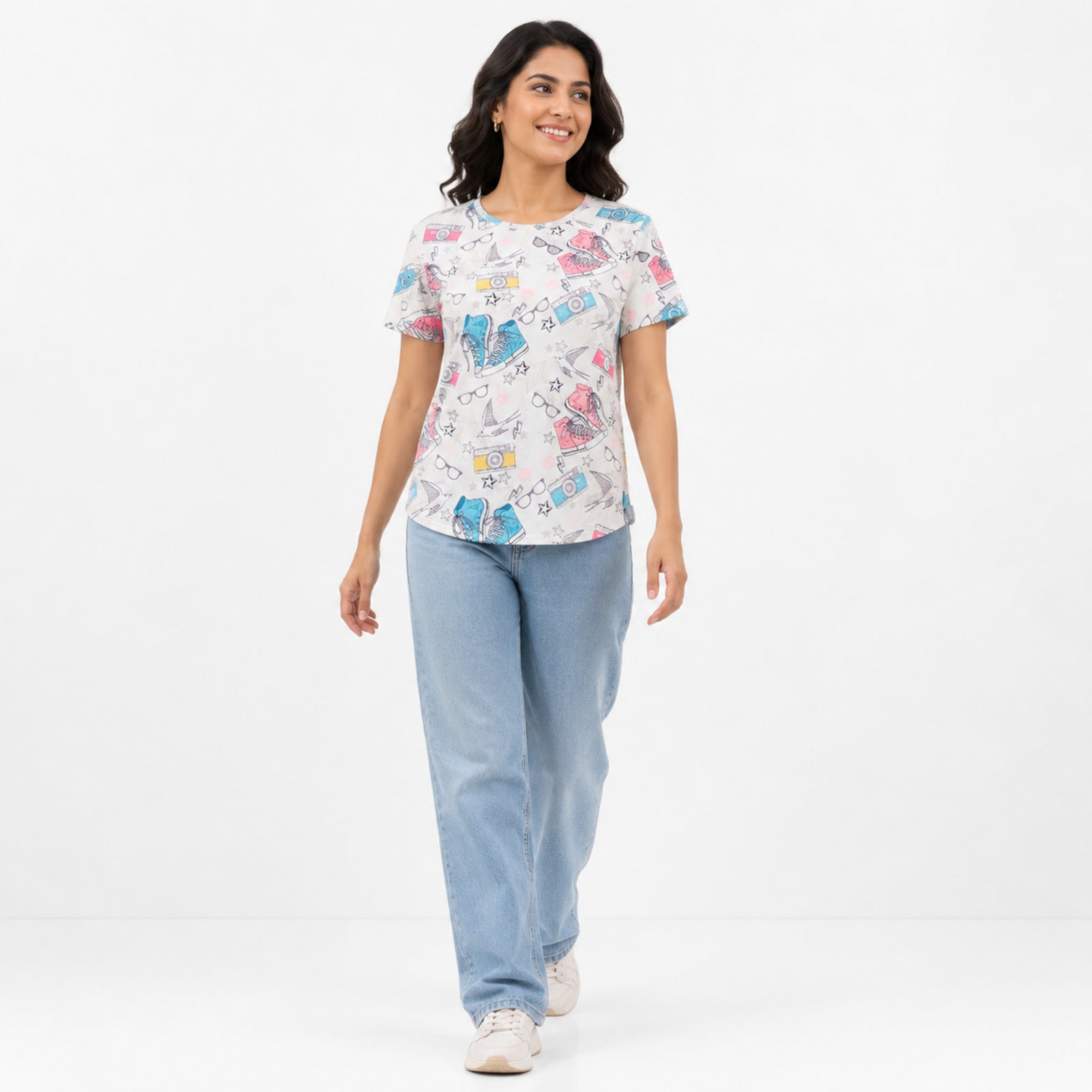 Women's White Travel Theme Printed T-Shirt-3