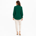 Women's Green Wrap Style Long Sleeve V-Neck Top-4