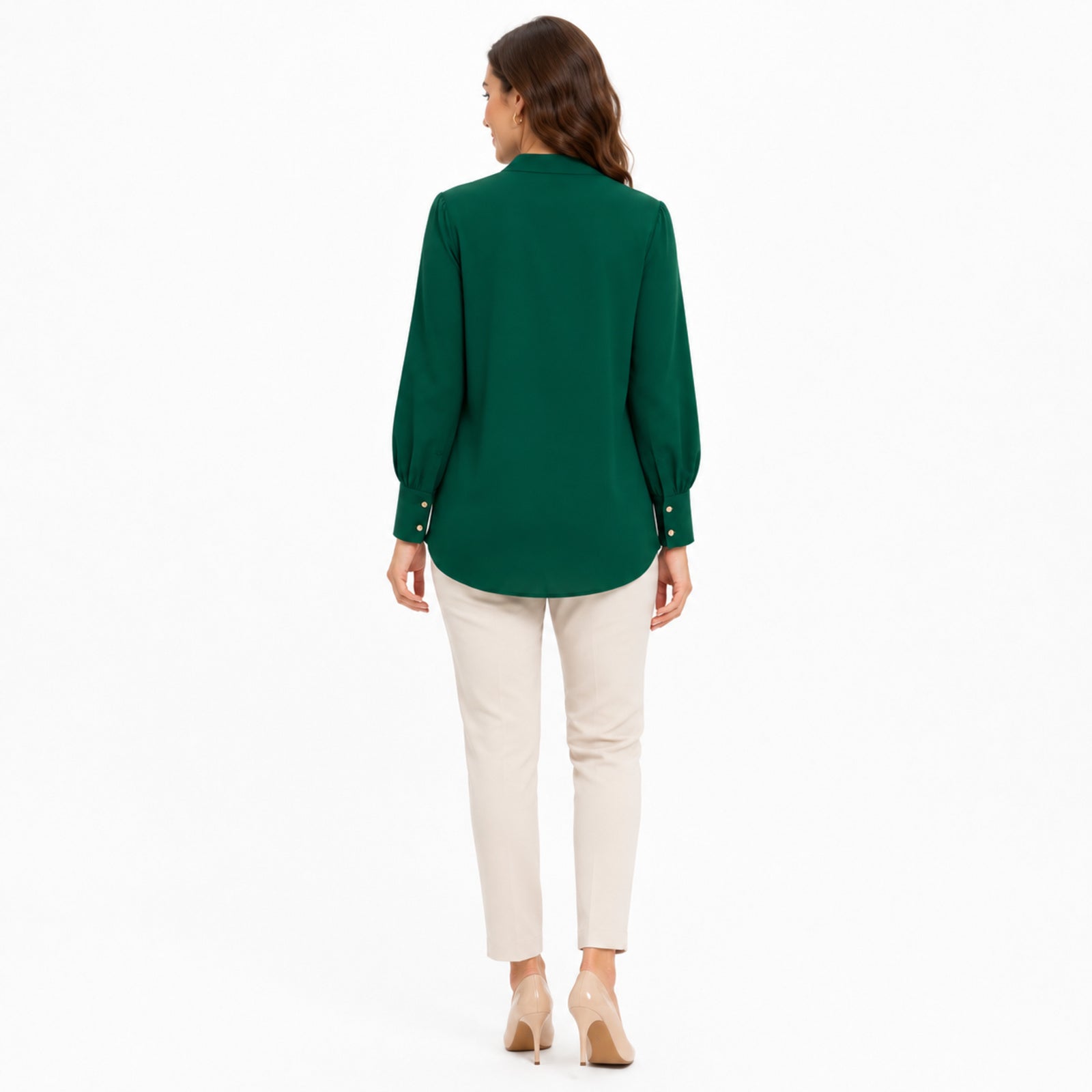 Women's Green Wrap Style Long Sleeve V-Neck Top-4