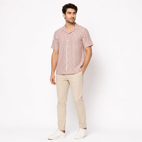 Men's Beige Striped Casual Half Sleeve Shirt-4