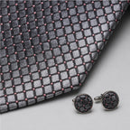 Men's Luxury Geometric Patterned Light Grey Silk Formal Necktie-3