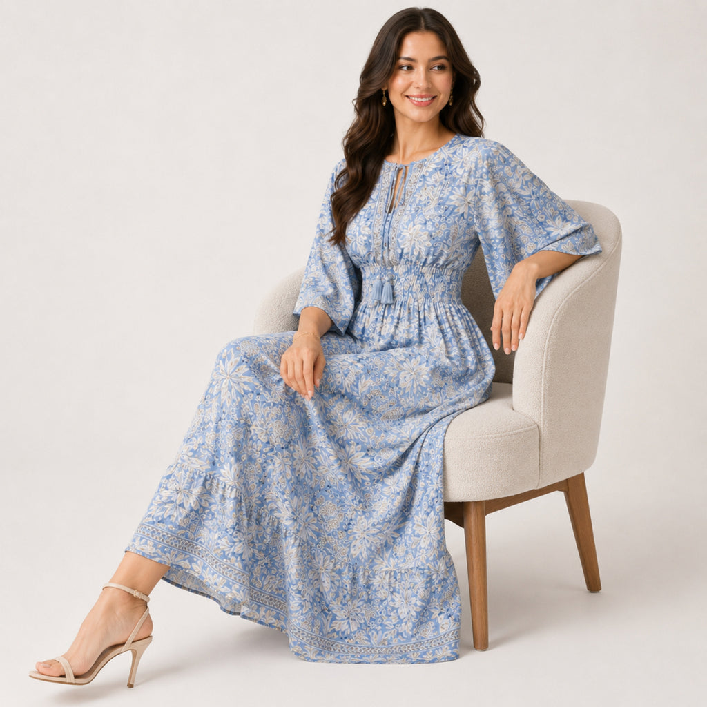 Women's Sky Bloom Floral Flared Maxi Dress-2