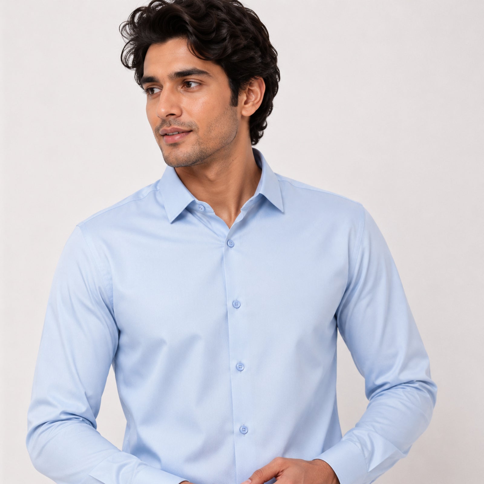 Men's Sky Blue Solid Formal Shirt-3