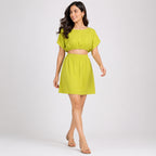 Women's Parrot Green Crop Top and Mini Skirt Co-Ord Set-1