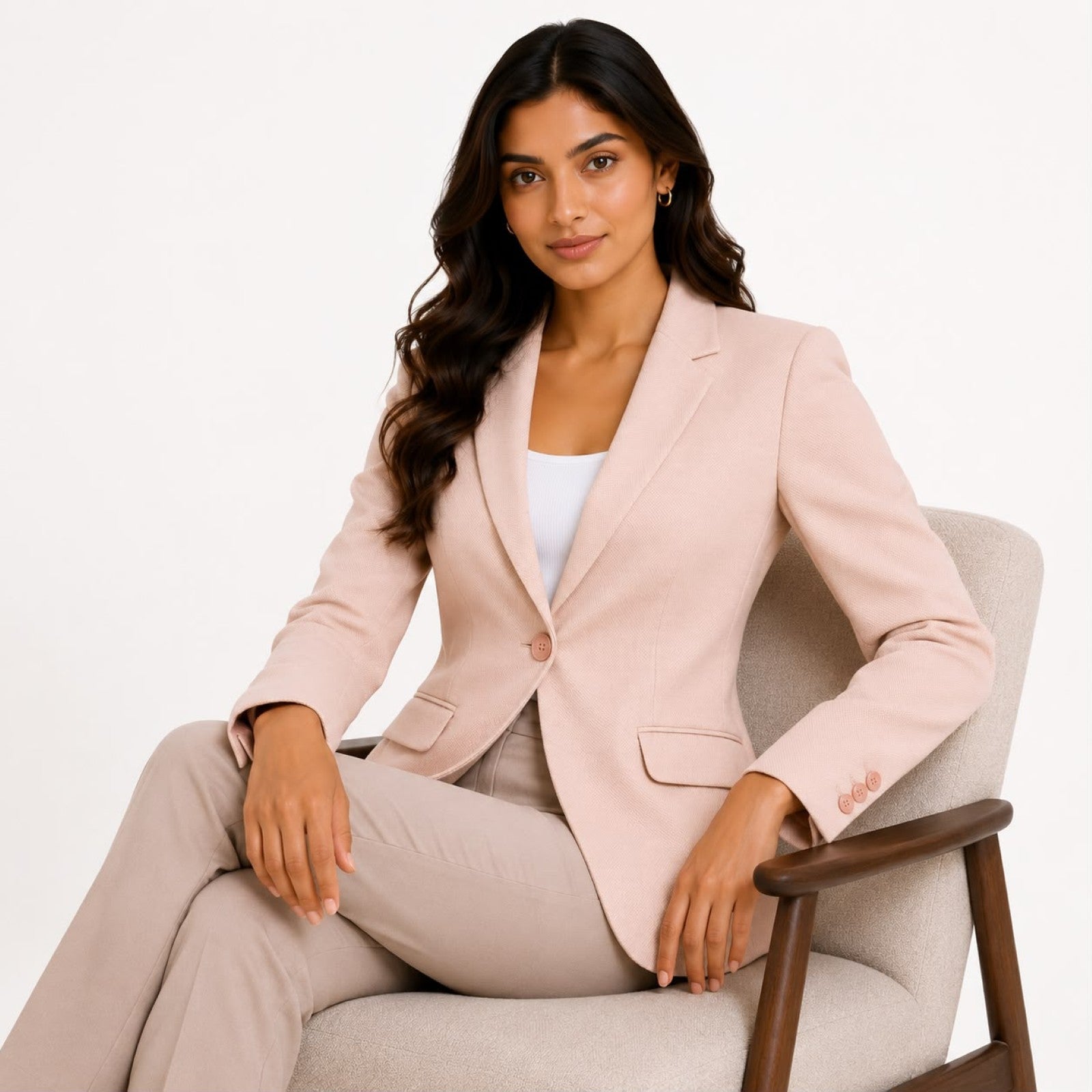 Women's Elegant Blush Beige Formal Blazer-3