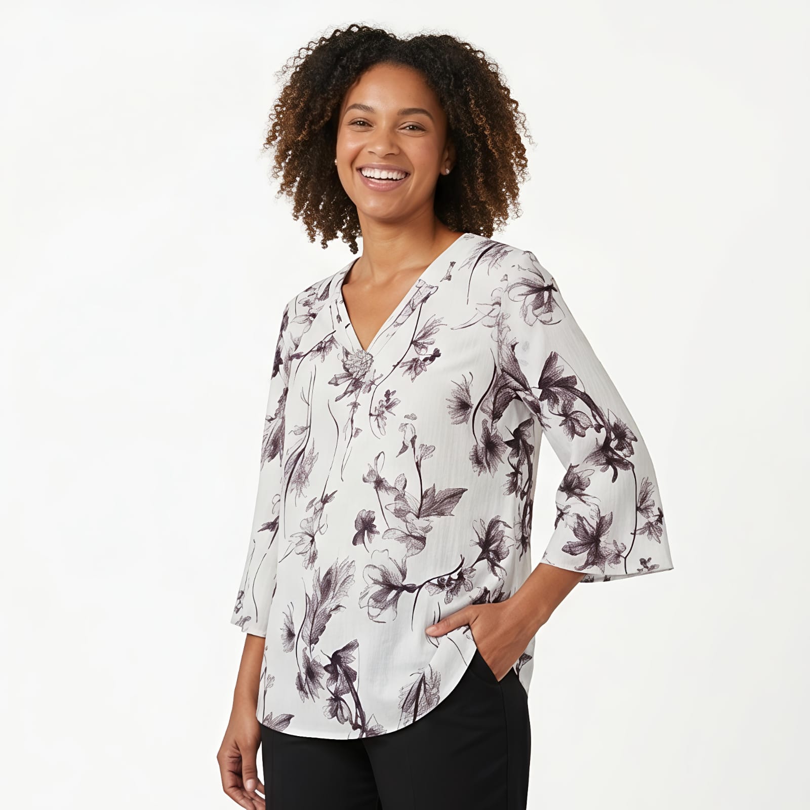 Silver Bloom Floral Women's Top-3