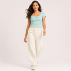 Women's Mint Green Ribbed Square Neck Top-2