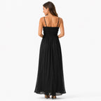 Women's Black Smocked Maxi Dress | Sleeveless Spaghetti Strap Flowy Casual Dress-4