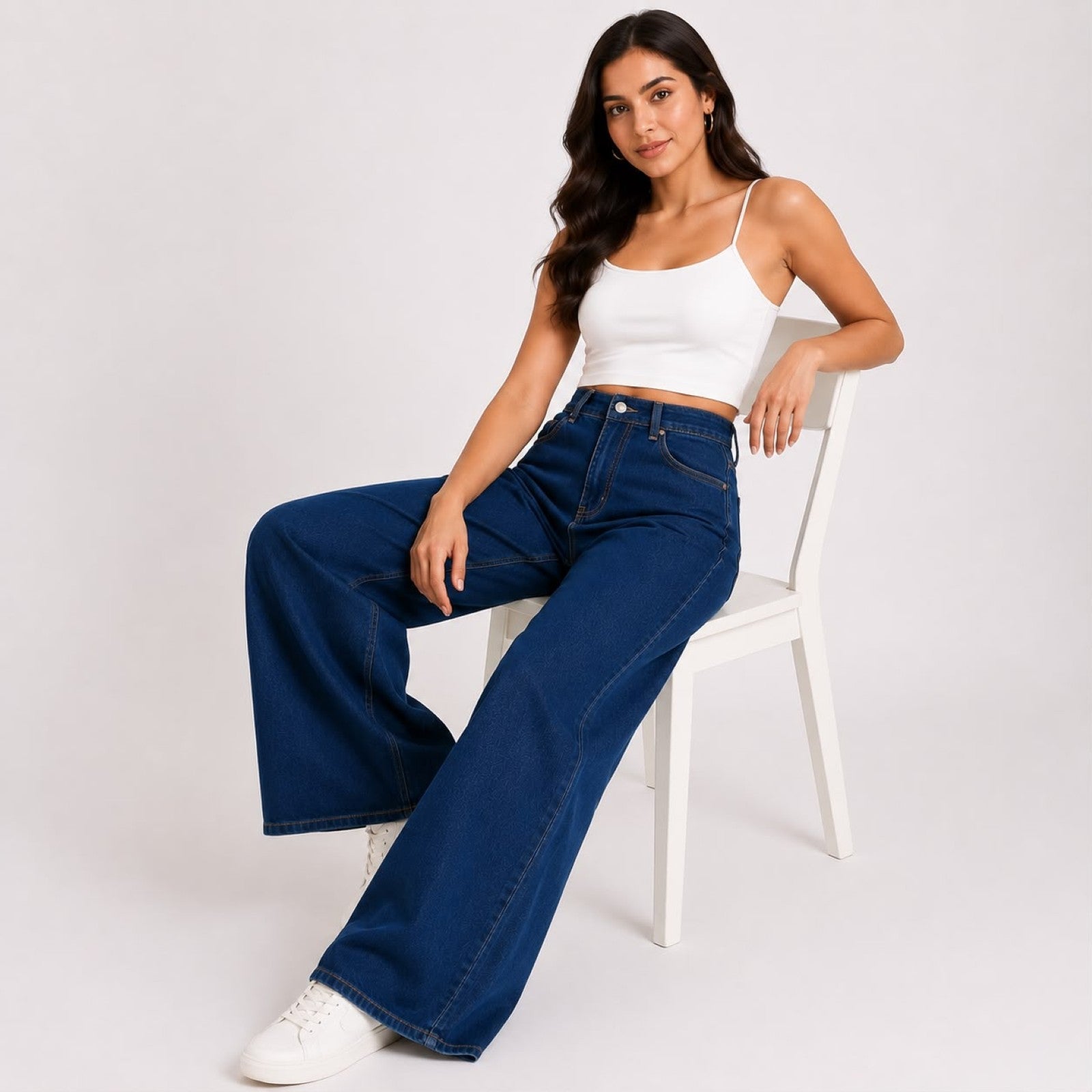 Women's Dark Blue High Waist Wide Leg Jeans | Trendy Relaxed Fit Denim Pants for Casual Streetwear Style-2