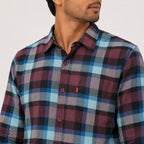 Men's Maroon and Teal Peacock Plaid Checkered Smart-Casual Shirt-1