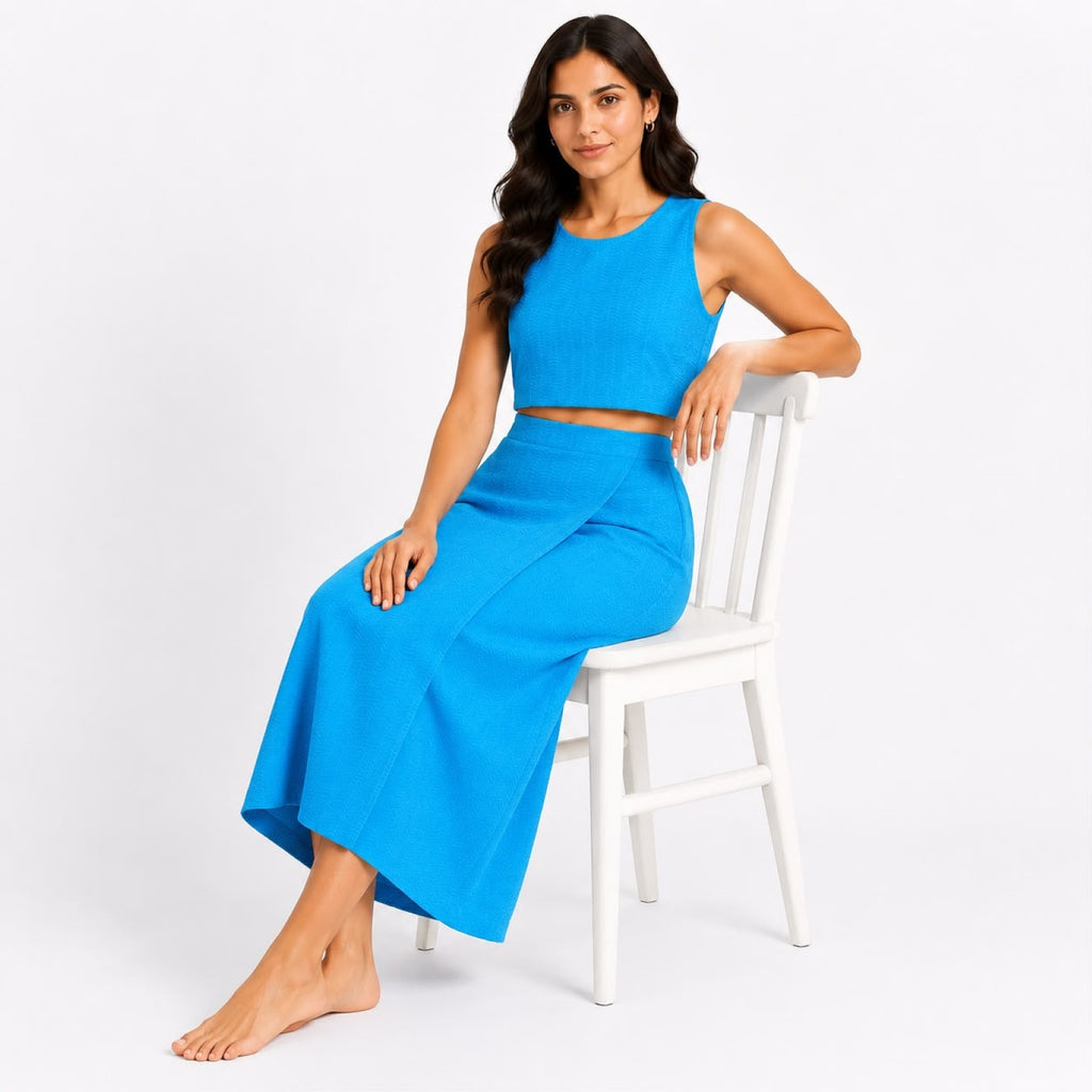 Women's Blue Sleeveless Crop Top and Maxi Skirt Co-Ord Set-2
