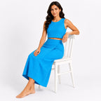 Women's Blue Sleeveless Crop Top and Maxi Skirt Co-Ord Set-2