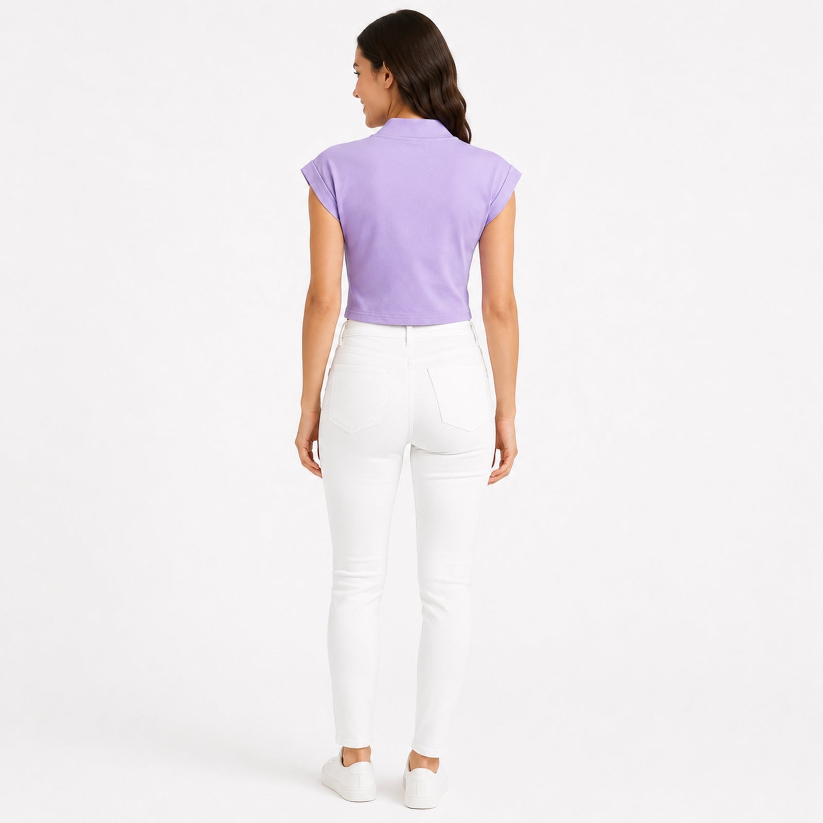 Women's Lavender V-Neck Cap Sleeve Crop Top-4