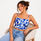 Women's Navy Blue Floral Printed Crop Cami Top-3