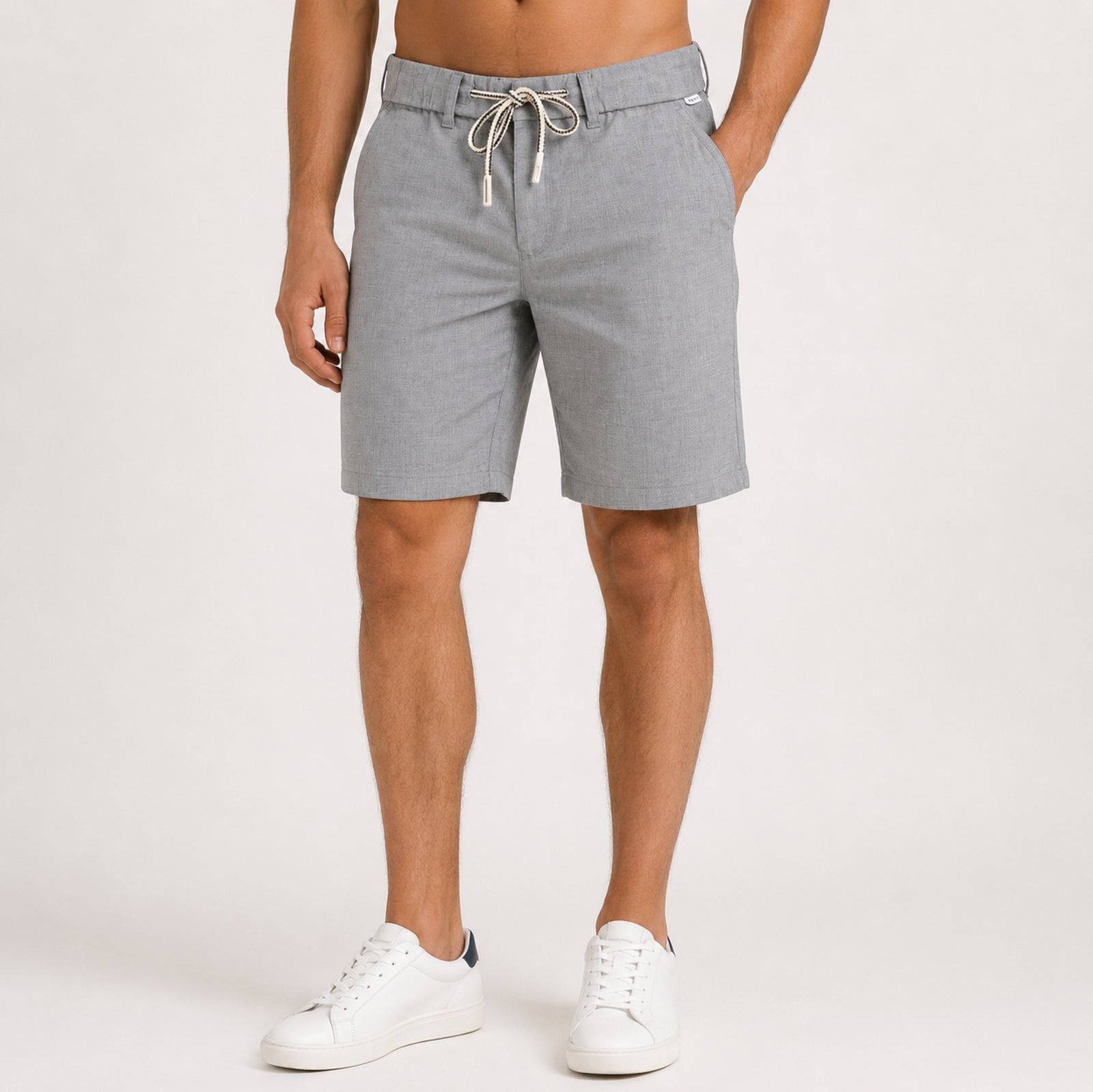 Men's Light Grey Drawstring Casual Shorts-4