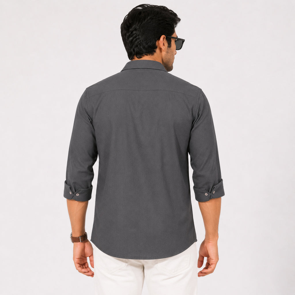 Men's Solid Grey Casual Full Sleeve Shirt-2