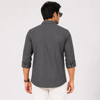 Men's Solid Grey Casual Full Sleeve Shirt-2