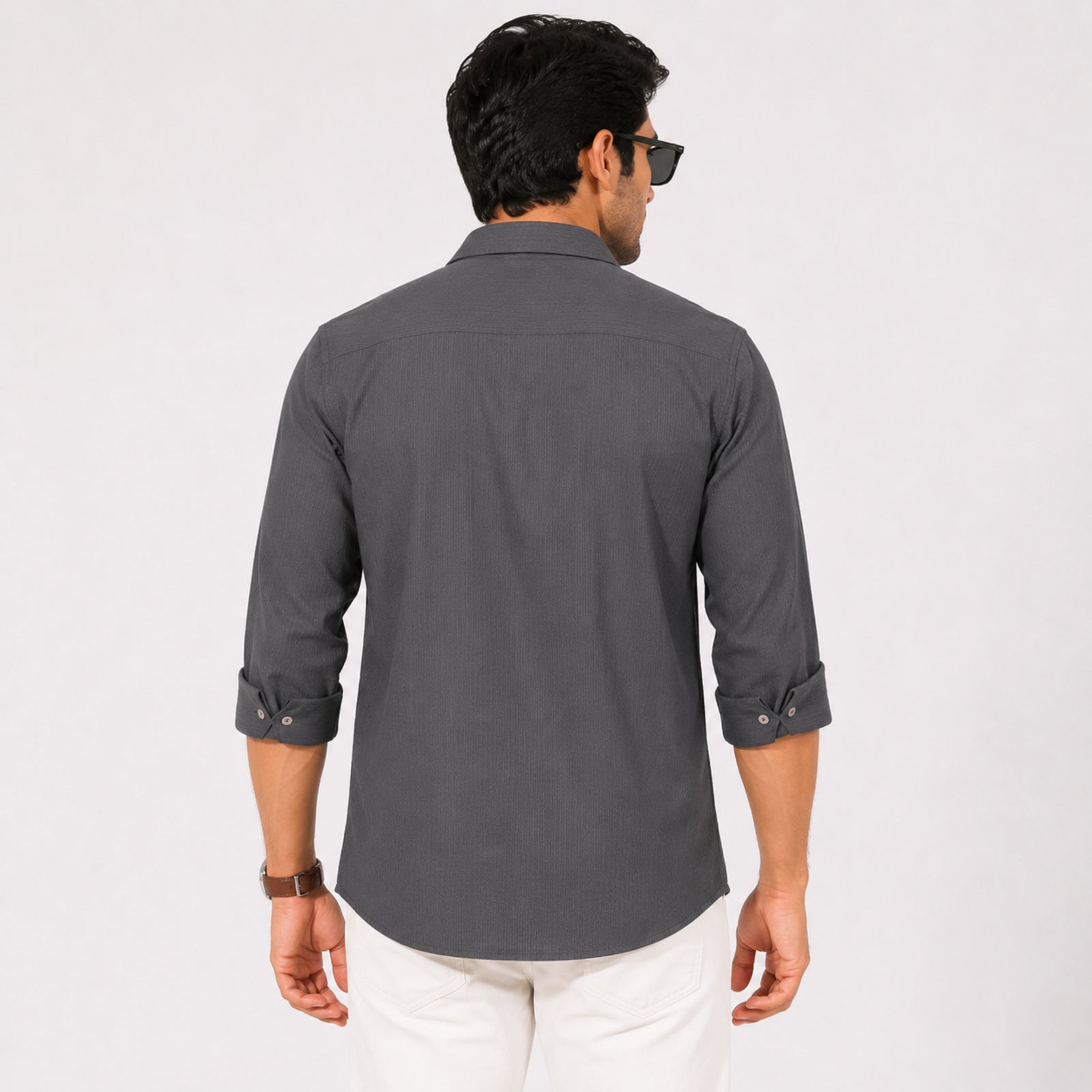 Men's Solid Grey Casual Full Sleeve Shirt-2