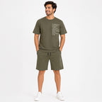 Men's Olive Green Typography Co-ord T-Shirt & Shorts Set-3