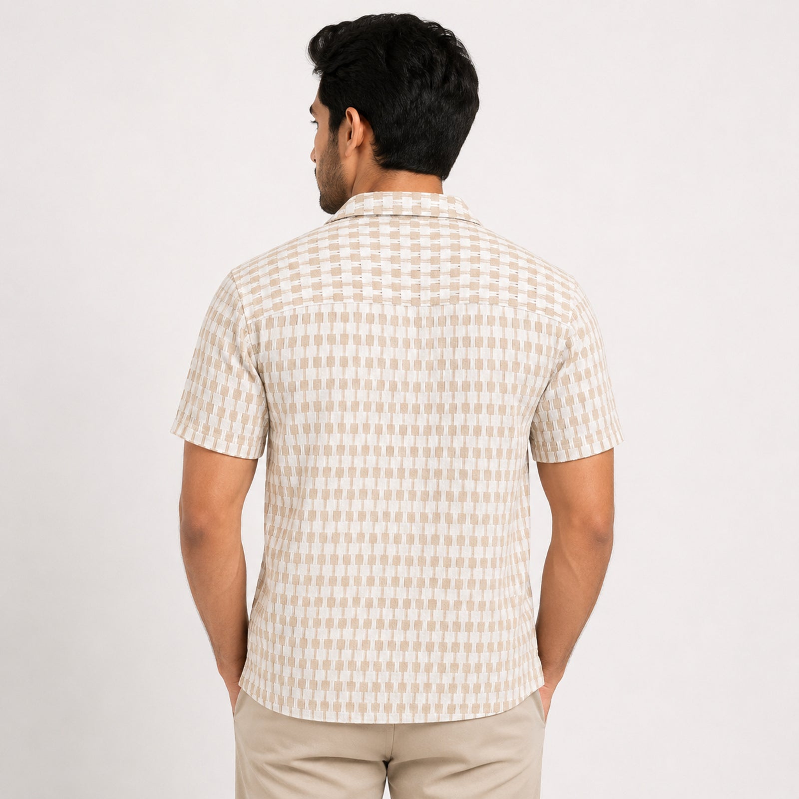 Men's Mustard Checked Half Sleeve Casual Shirt-3