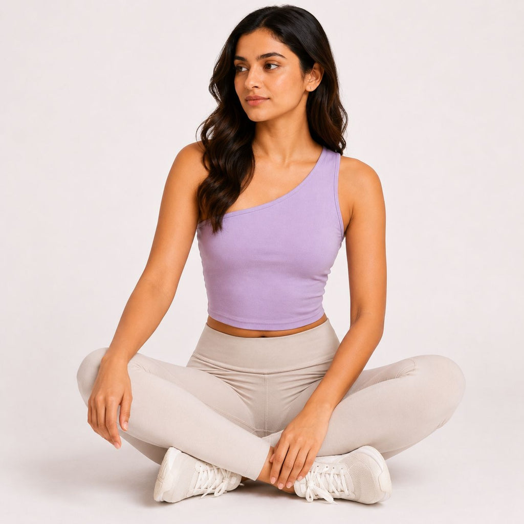 Women's Lavender One Shoulder Crop Top-2