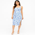 Women's Purple Printed Side Slit Midi Dress-1