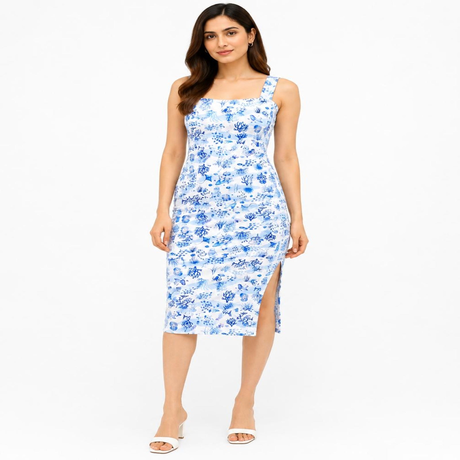 Women's Purple Printed Side Slit Midi Dress-1