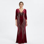 Women's Burgundy Embellished Evening Gown-1