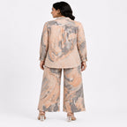 Women's Marble Print Co-Ord Set | Stylish Shirt & Wide Leg Pant Co-Ord Set for Women – Orange-4