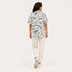 Women's White All-Over Doodle Print Cartoon Graphic Oversized T-Shirt | Relaxed Half Sleeve Casual Tee-4