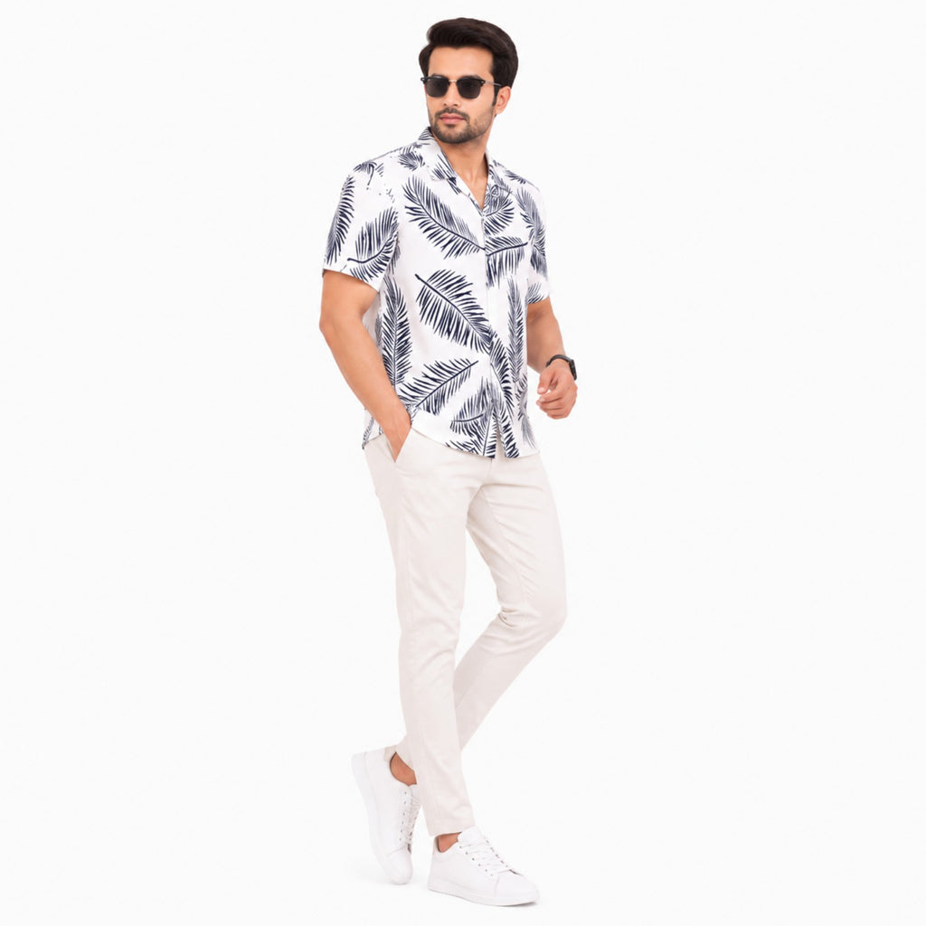 Men's Tropical Leaf Print Resort Shirt-1
