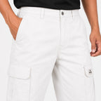 Men's White Utility Cargo Pants with Side Patch Pockets-3