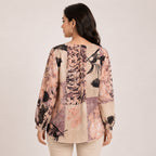Women's Artistic Floral Collage High-Low Tunic Top-4