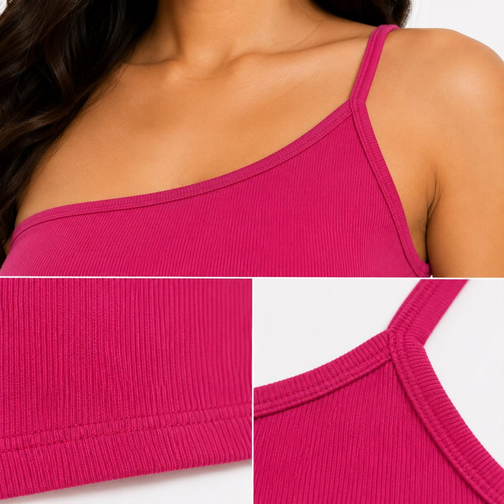 Women's One Shoulder Crop Top – Red-4