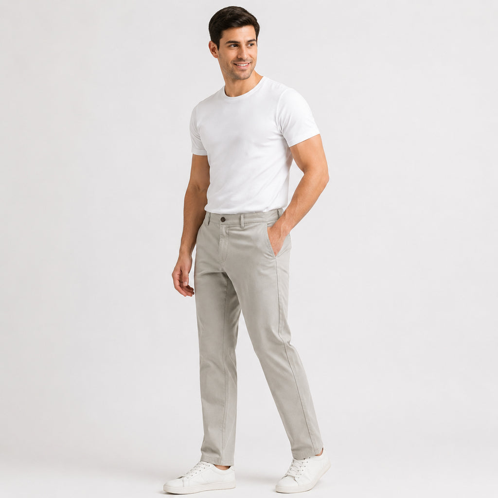 Men's Light Beige Slim Fit Casual Trousers-1