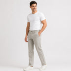 Men's Light Beige Slim Fit Casual Trousers-1