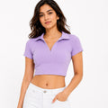 Women's Lilac Breeze Ribbed Polo Crop Top-1