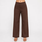 Women's Elegant High-Waisted Coffee Brown Wide-Leg Trousers-1
