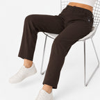 Women's Coffee Brown Ribbed Straight Fit Trousers-3