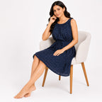 Women's Bohemian Chic Dark Navy Blue Floral A-Line One-Piece Dress-2