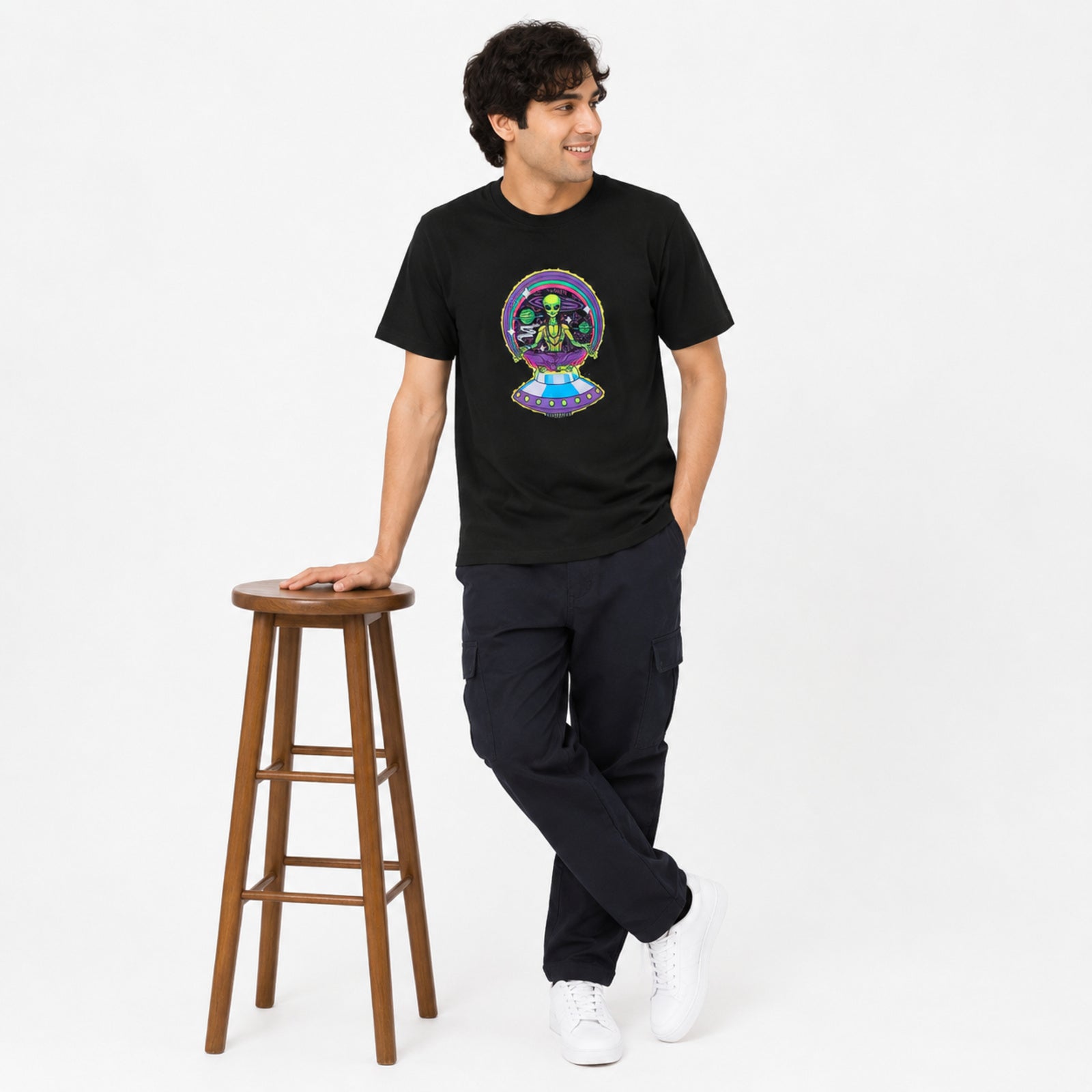 Men's Cosmic Alien Graphic Oversized T-Shirt-3